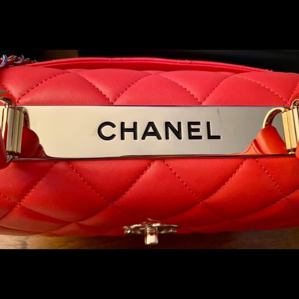 Trendy CCTop HandleFlap BagRed/Coral Lambskin LGHW - Picture 4 of 11